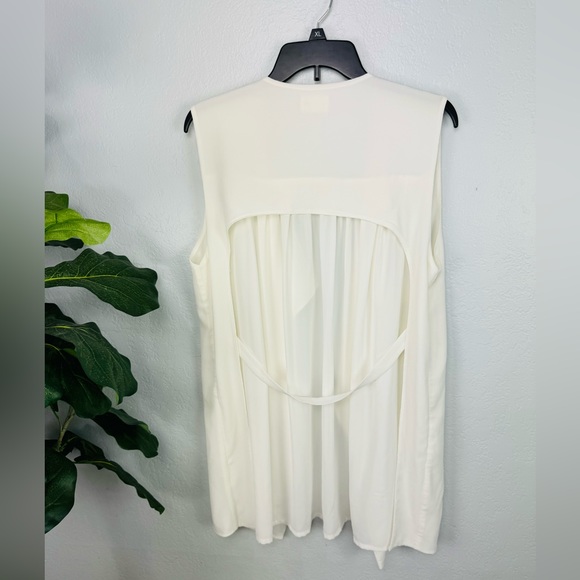 Jolt Chiffon White Draped Open Style Sleeveless Cardigan Midi Duster - Picture 7 of 7